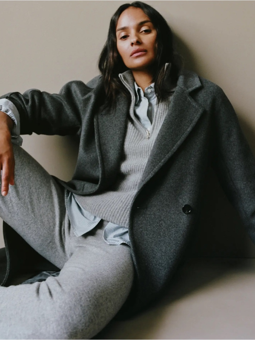 NWT Quince Italian Wool Double Breasted Slouch Coat Heather Charcoal Small